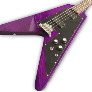 Custom Made Trans Purple Flying V Style 4 Strings Electric Bass - Image 2