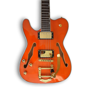 Custom Made Archtop Orange Chicke Tele Style Left Handed 6 Strings Electric Guitar