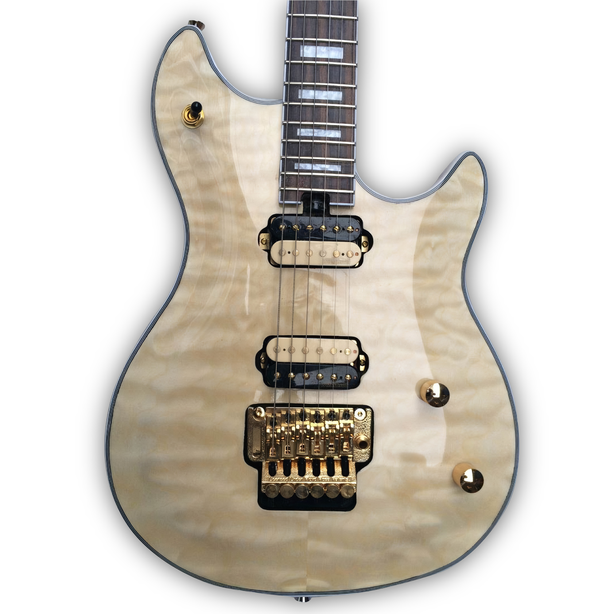 Custom Made Natural Finish Quilted Maple Top LP Style White 6 Strings Electric Guitar