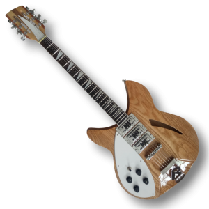 Custom Made Mapleglo Natural Wood Semi-Hollow 370/12 Style Left Handed Electric Guitar