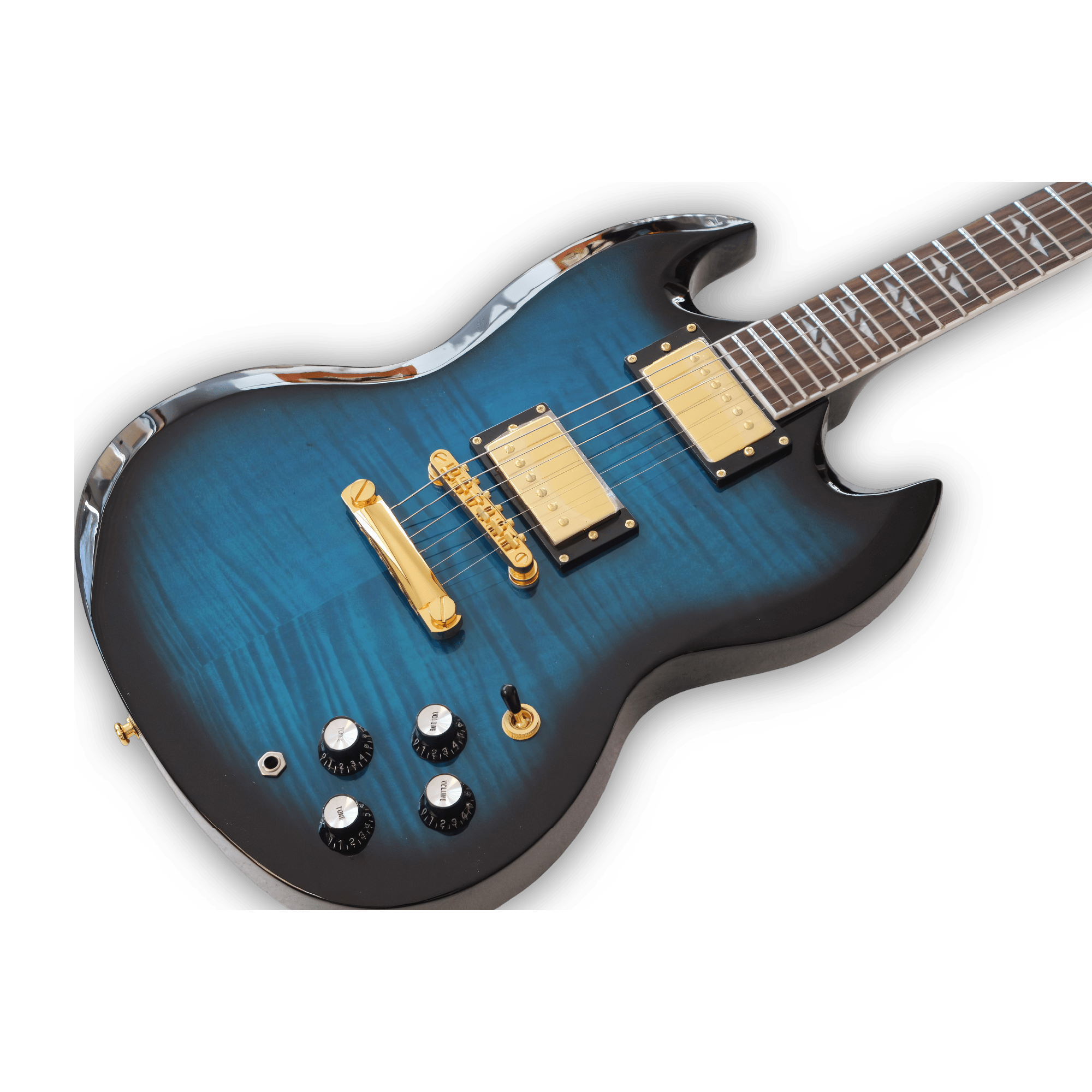 Custom Made Flame Maple Top Blue Burst SG Style 6 Strings Electric Guitar