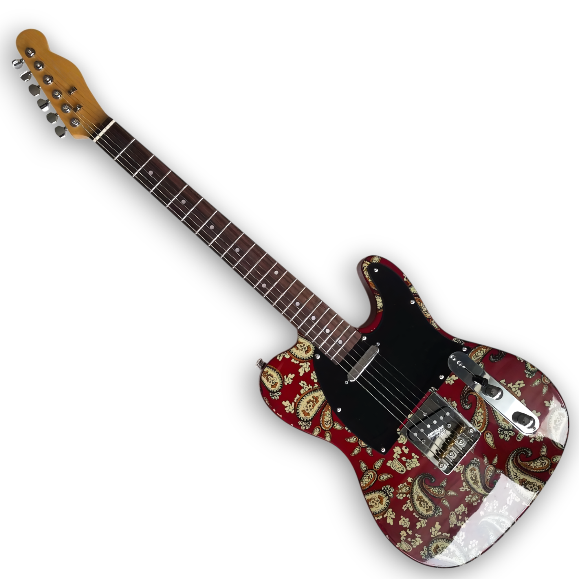 Custom Made Tele Style Red Paisley 6 Strings Electric Guitar - Image 2