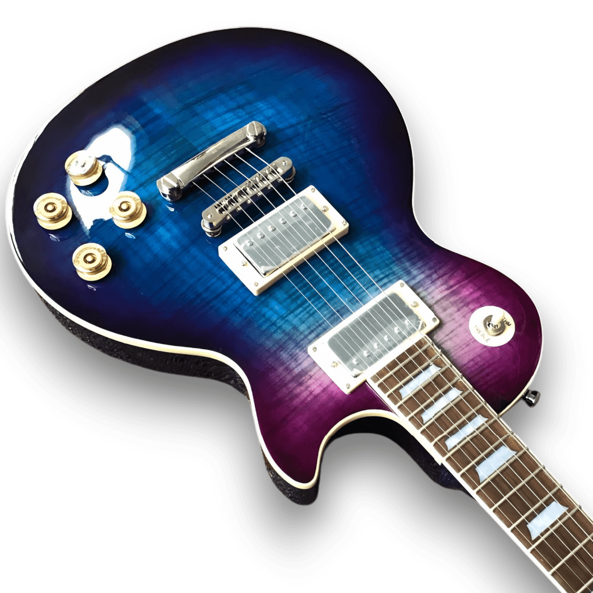 Custom Made Flame Maple Top 6 Strings LP Style Blueberry Burst Electric Guitar - Image 2