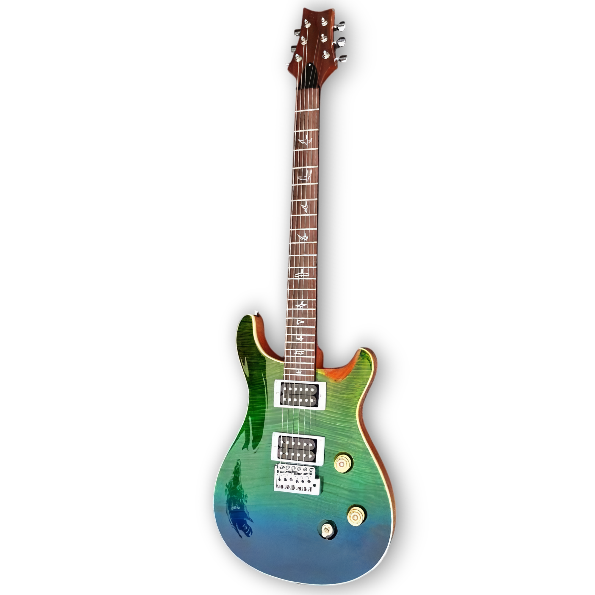 Custom Made Blud Green Fade Flame Maple Top Wood 6 Strings Electric Guitar - Image 2