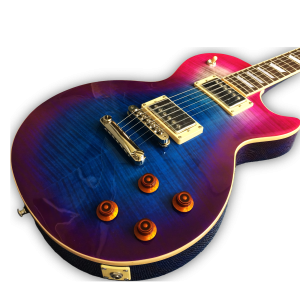 Custom Made Flame Maple Top Blueberry Burst LP Style Electric Guitar 6 Strings - Image 3