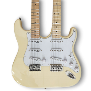 Custom Made Yngwie Malmsteen Strat Style Yellow Cream Double Neck 6 Strings 12 Strings Electric Guitar - Image 2