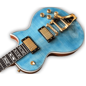 Custom Made Caribbean Blue Finish Flame Maple Top 6 Strings LP Style Electric Guitar - Image 4