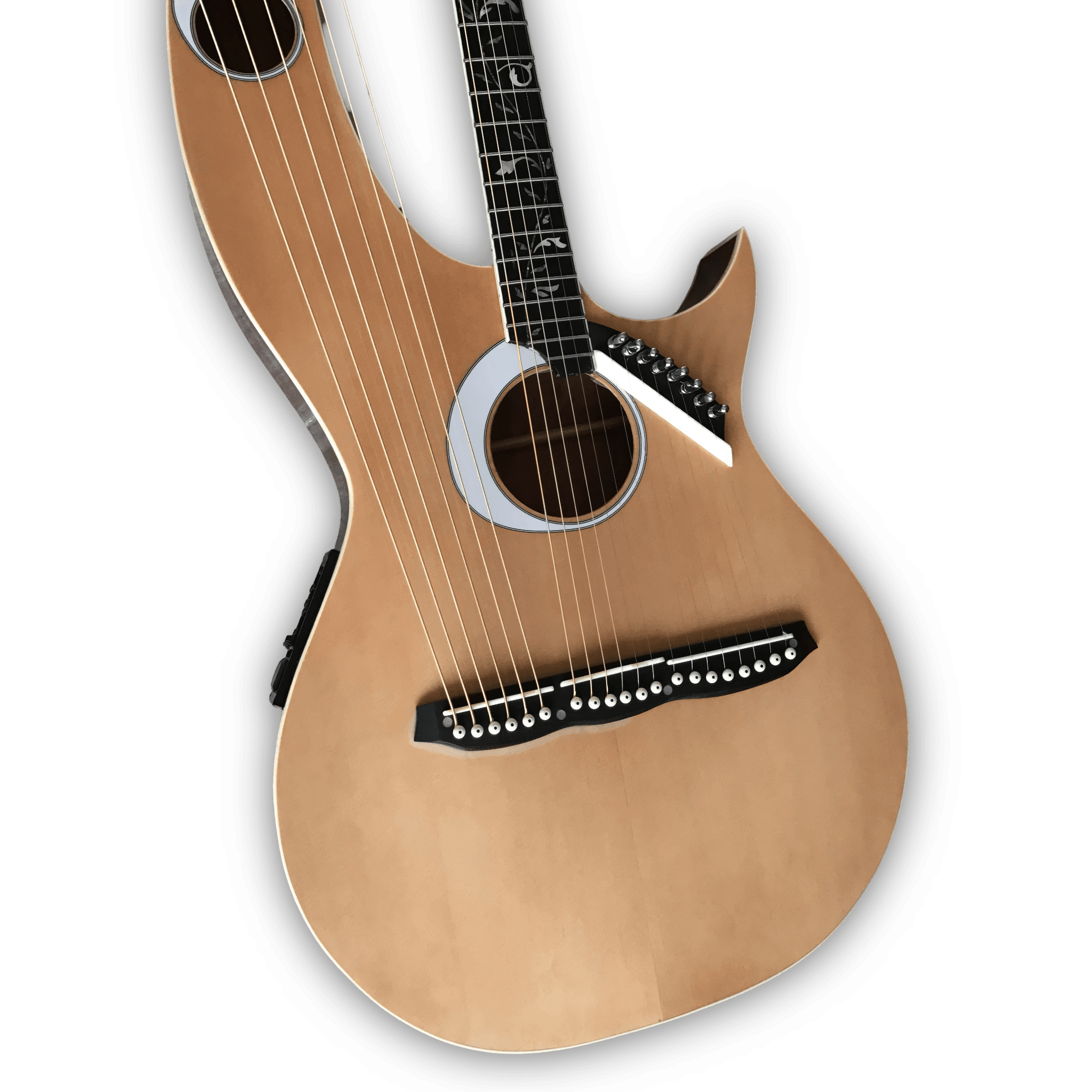 Custom Made Maple Wood Harp Double Neck Eclipse Style Acoustic Guitar - Image 2