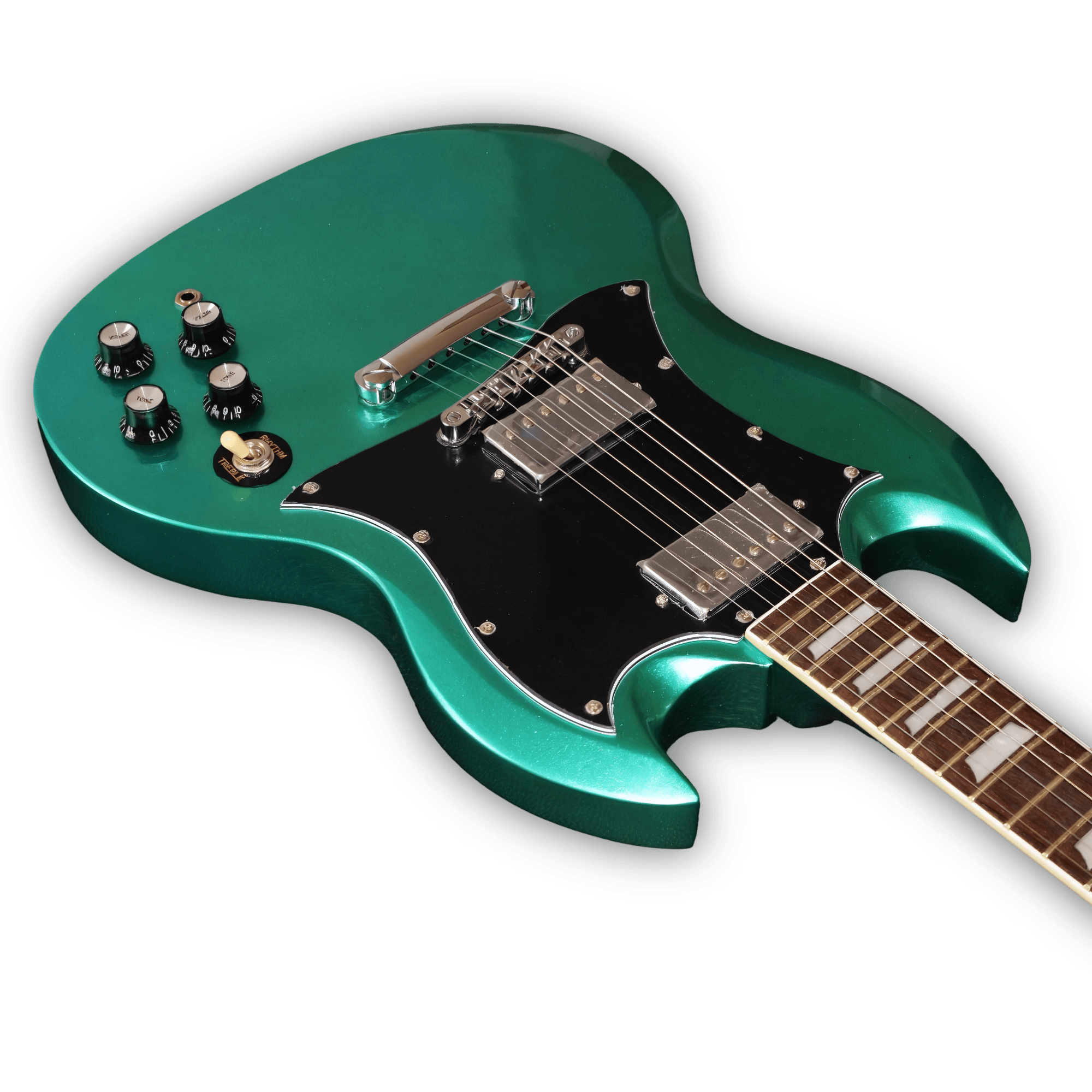 Custom Made Metallic Teal Green Doubles Cutaway SG Style 6 Strings Electric Guitar - Image 3