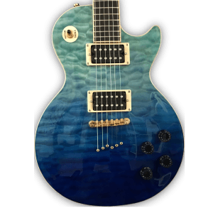 Custom Made Ocean Fade LP Style Blue Quilted Maple Top Electric Guitar