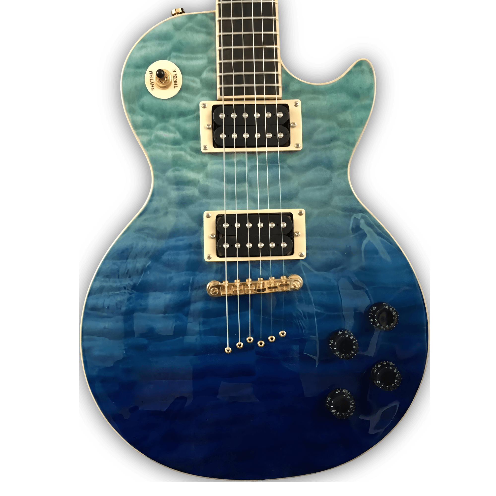 Custom Made Ocean Fade LP Style Blue Quilted Maple Top Electric Guitar