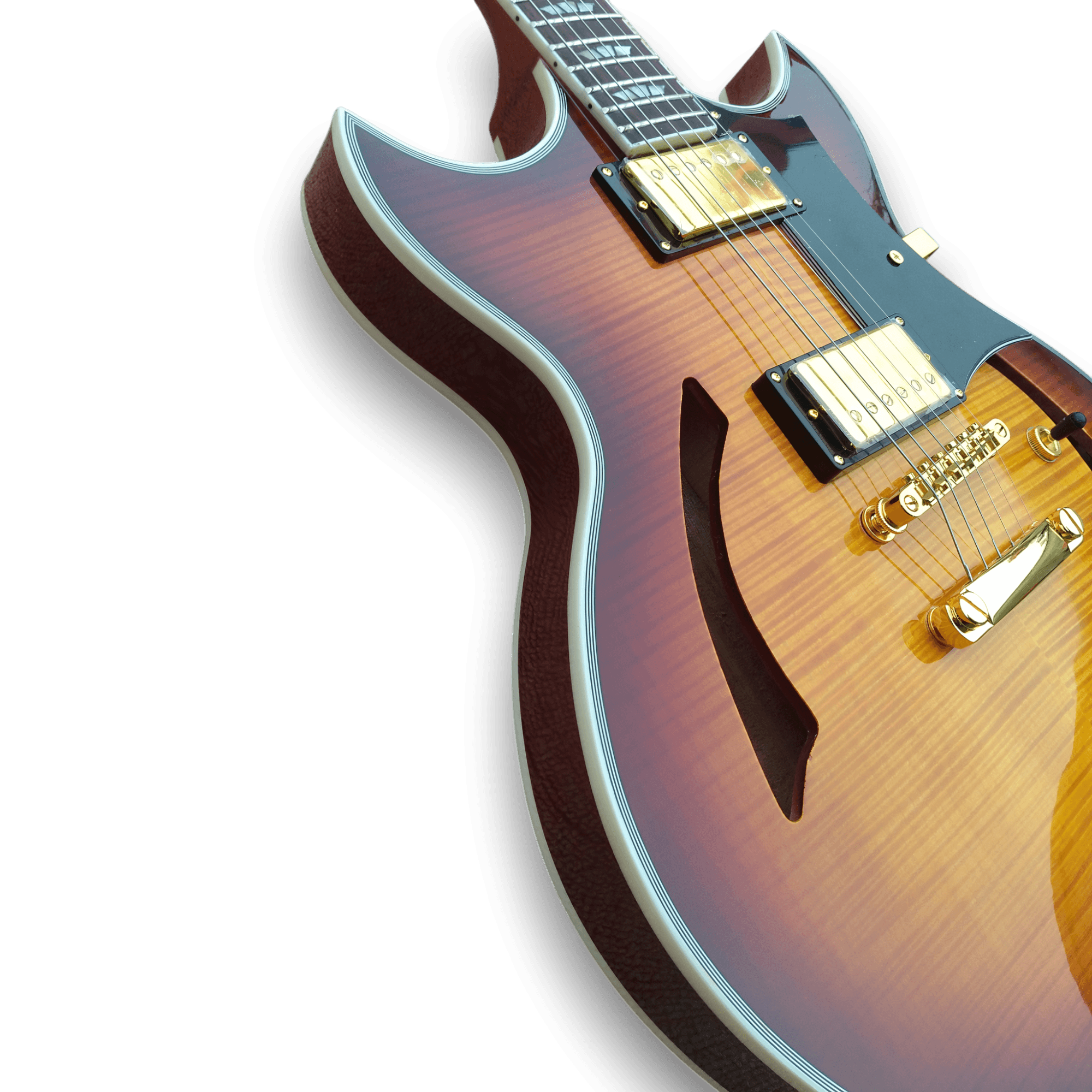 Custom Made Sunburst Johnny A Style Hollowbody Flame Maple Top 6 Strings Electric Guitar - Image 5