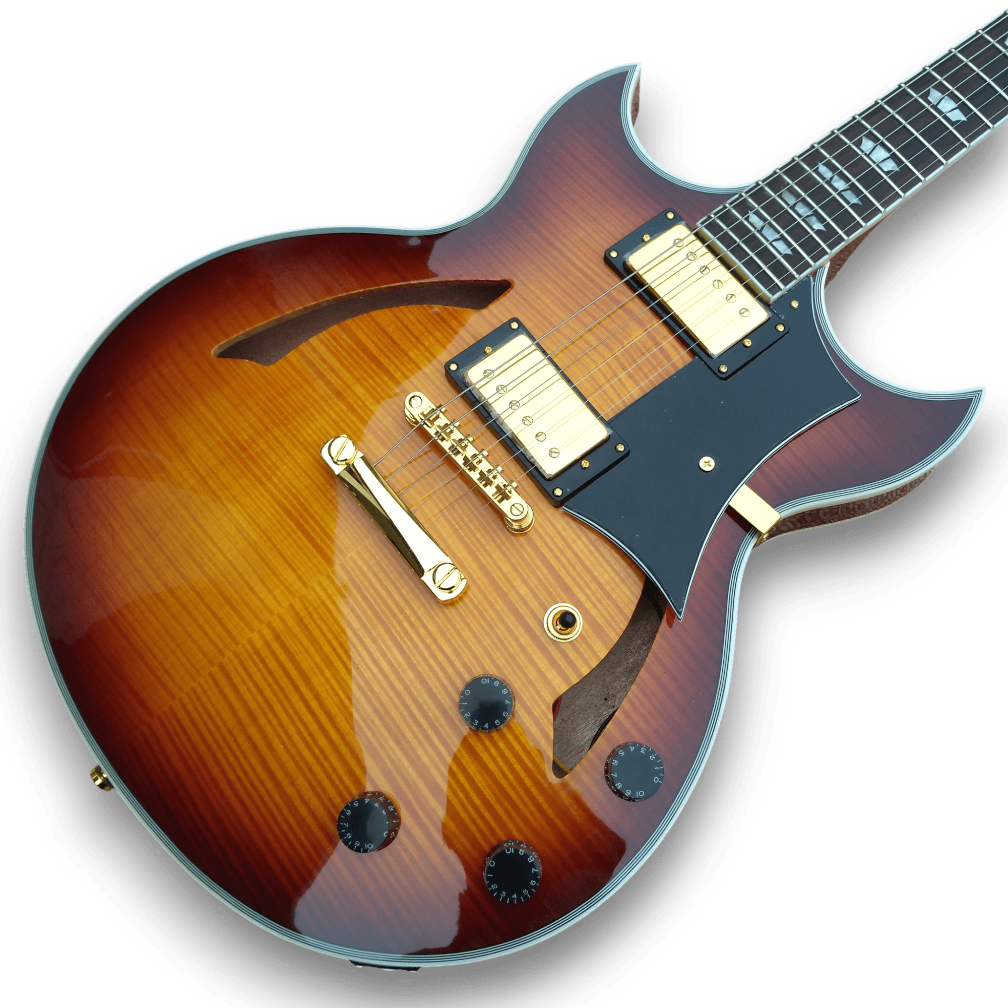 Custom Made Sunburst Johnny A Style Hollowbody Flame Maple Top 6 Strings Electric Guitar - Image 2