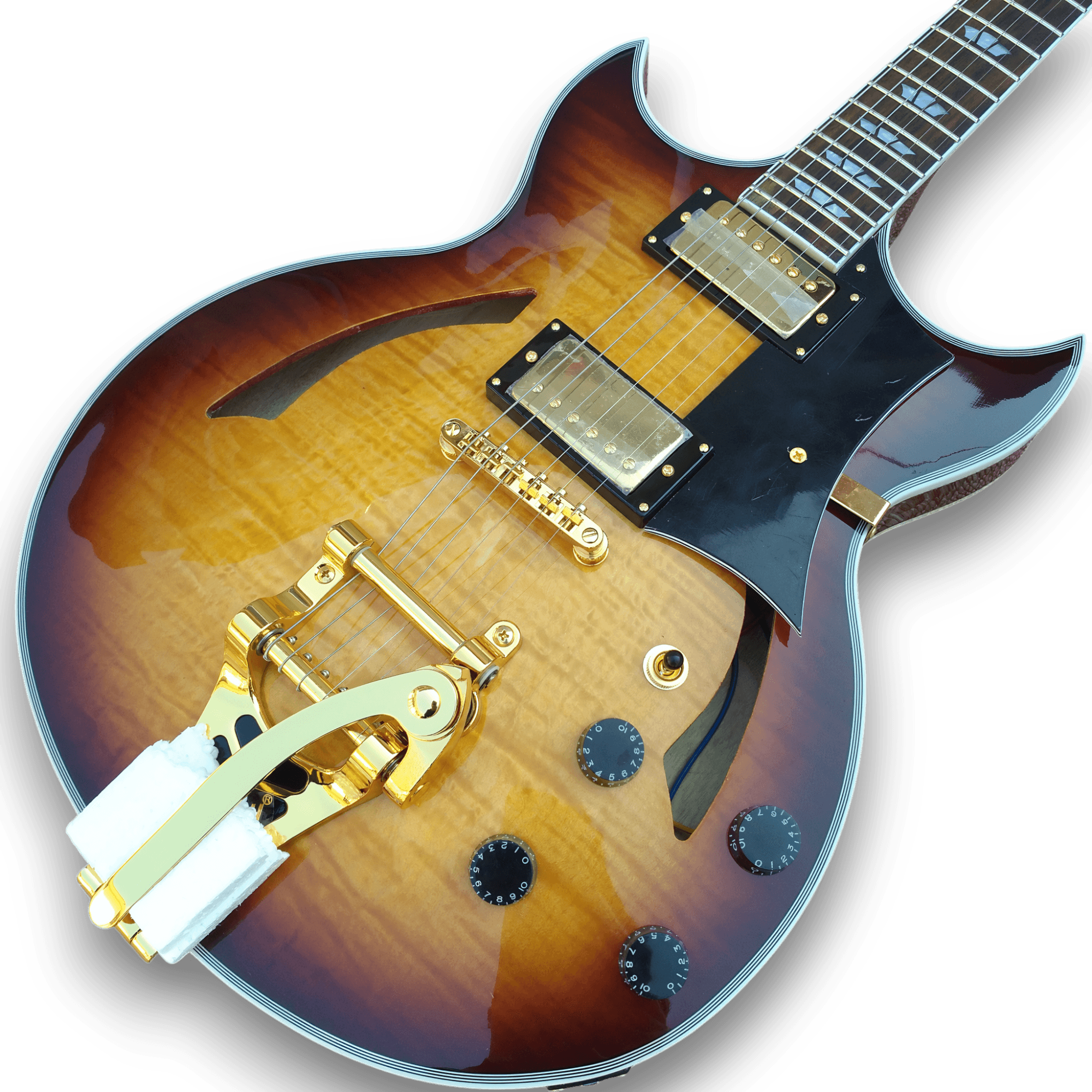 Custom Made Sunburst Hollowbody Johnny A Style Flame Maple Top 6 Strings Electric Guitar