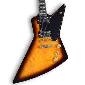 Custom Made Flame Maple Top Sunburst Explorer Style 6 Strings Electric Guitar - Image 3