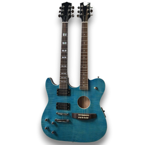 Custom Made Blue Flame Maple Top Crossroads Style 12&6 Strings Left Handed Acoustic and Electric Guitar