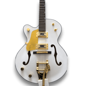 Custom Made White Hollow Body Falcon Style 6 Strings Left Handed Electric Guitar