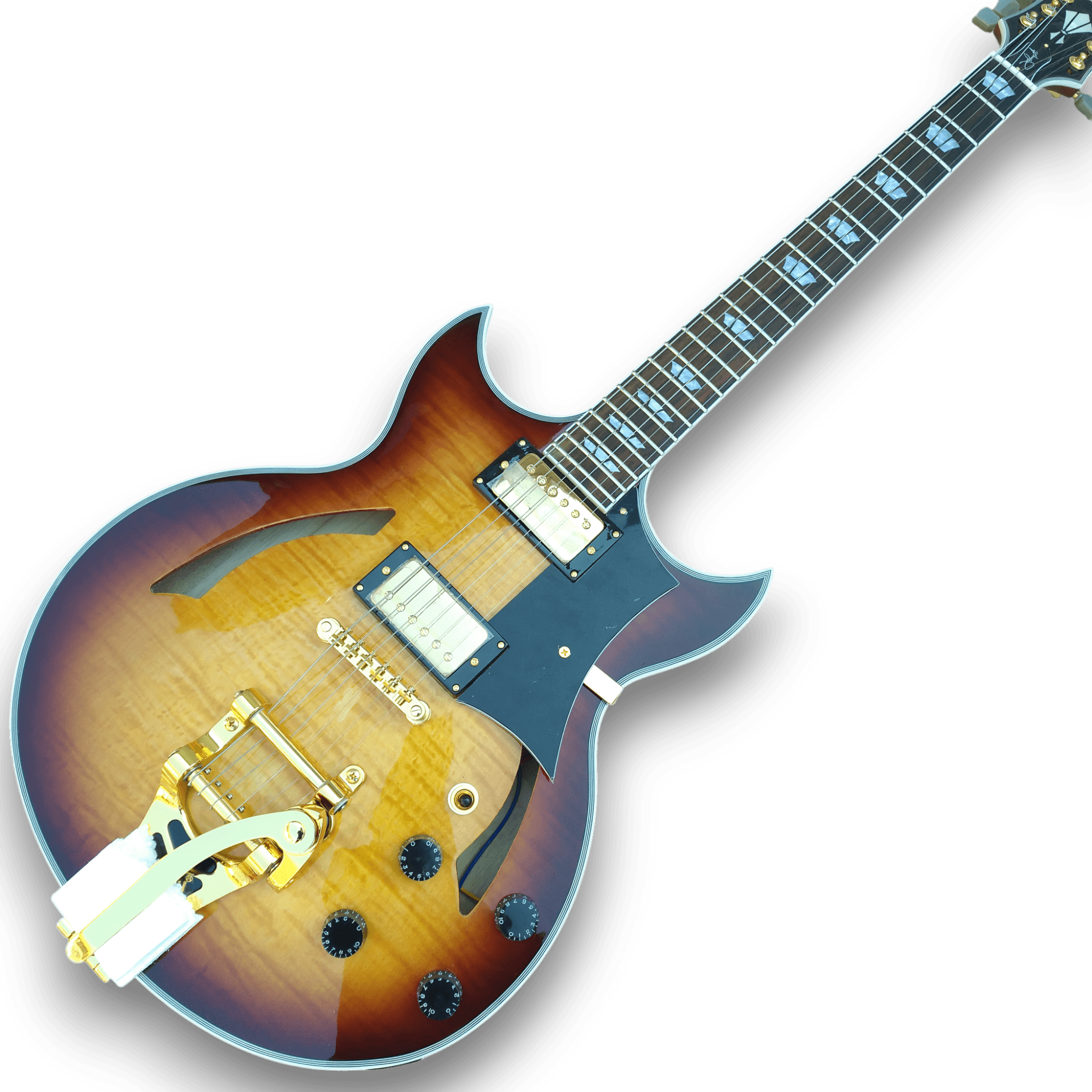 Custom Made Sunburst Hollowbody Johnny A Style Flame Maple Top 6 Strings Electric Guitar - Image 2
