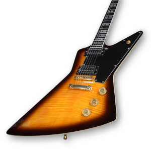 Custom Made Flame Maple Top Sunburst Explorer Style 6 Strings Electric Guitar