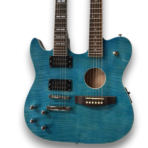 Custom Made Blue Flame Maple Top Crossroads Style 12&6 Strings Left Handed Acoustic and Electric Guitar - Image 2