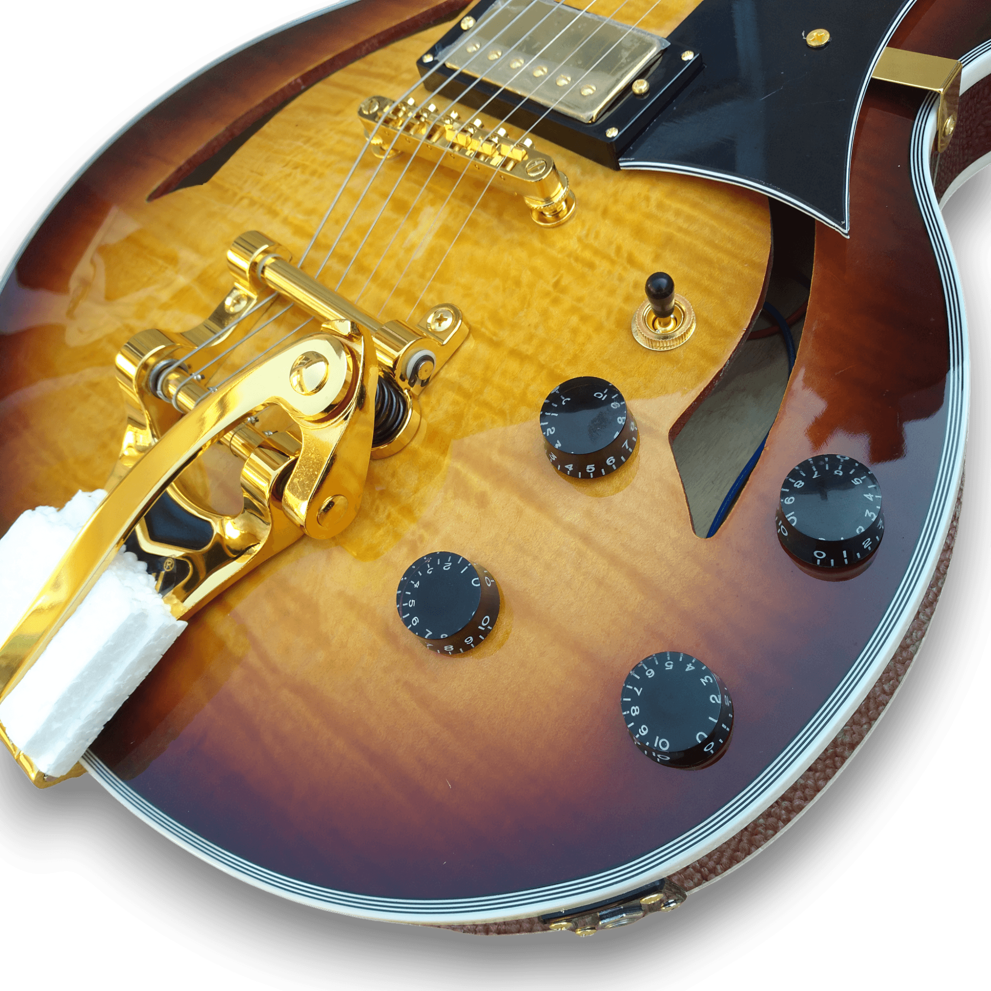 Custom Made Sunburst Hollowbody Johnny A Style Flame Maple Top 6 Strings Electric Guitar - Image 3